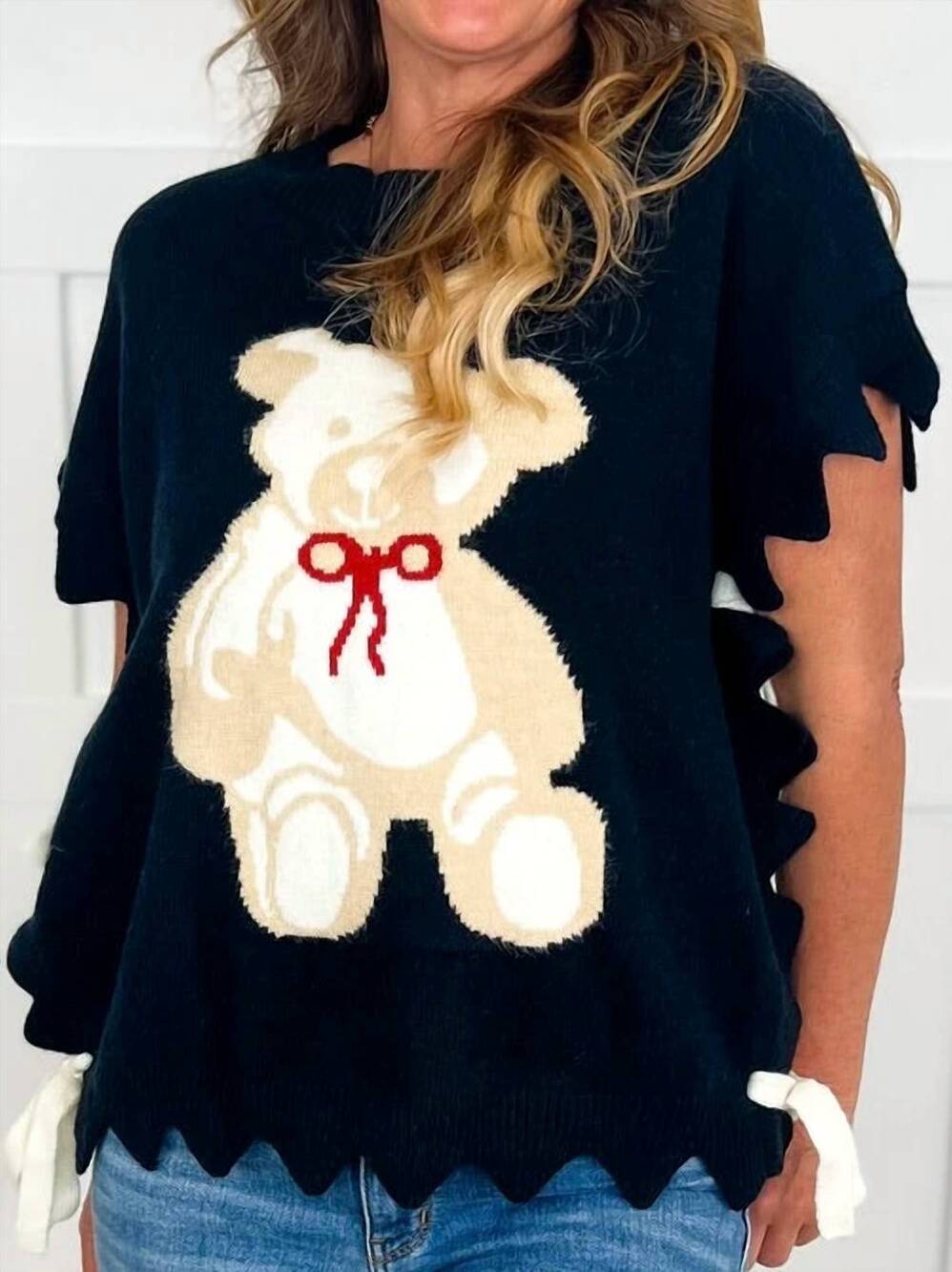 NEW BIBI can not bear it short sleeve sweater in black
